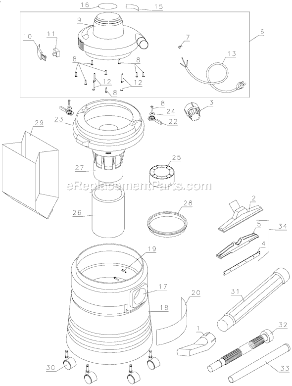 Page A Diagram and Parts List for UV800B Type 1 Black and Decker Utility Vacuum